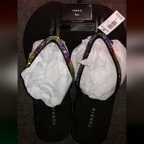 torrid Shoes - Torrid 9WW Rainbow Sparkle Wedges Flip-flops